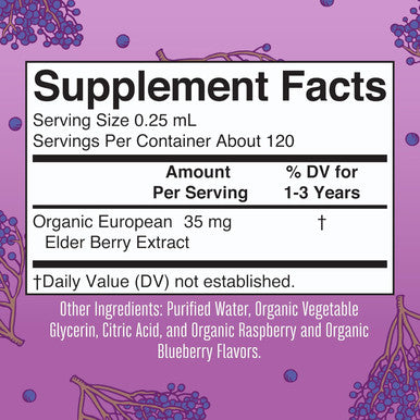 Maryruth Organics Toddler Elderberry Syrup USDA Organic Elderberry Sugar Kids Immune Support Supplement for Ages 1-3 Years Clean Label Project Verified Vegan Non-GMO Gluten 1 Fl Oz