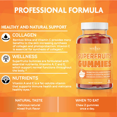 SuperFruits Gummies by NEW AGE - Helps Improves Collagen for Hair, Skin, Nails & Wrinkles - Vegan Collagen Vitamin Gummy - Pack with Vitamins and Nutrients - Non-GMO, Gluten-Free - 120 Count - 2 Pack