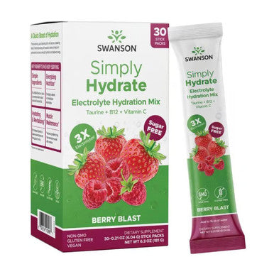 Swanson Simply Hydrate Electrolyte Mix - Sugar- Berry Blast Flavor - 30 Packets | Advanced Electrolyte Blend | Convenient On-The-Go Solution