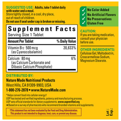Nature Made Vitamin B12 500 Mcg Dietary Supplement For Energy Metabolism Support 200 Tablets 200 Day Supply