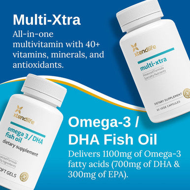 Xtendlife Daily Care Bundle Advanced Multi-Xtra Multivitamins (60 Count) & Omega 3/Dha Fish Oil (60 Count)