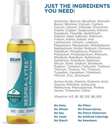 Beam Minerals Respra-Lytes Sinus-Opening Electrolyte Misting Spray With Fulvic Mineral Complex And Essential Oils That Support Respiratory Health 2 Fl Oz