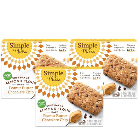 Simple Mills Almond Flour Snack Bars, Peanut Butter Chocolate Chip - Gluten Free, Made with Organic Coconut Oil, Breakfast Bars, Healthy Snacks, 6 Ounce (Pack of 1)