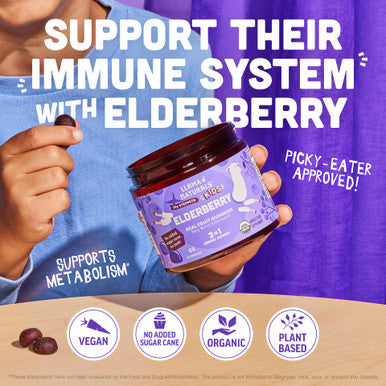 Llama Naturals Elderberry Gummies for Kids Vegan Organic Immune Support Supplement with Vitamin C and Zinc Toddler Real Fruit Gummy Vitamins for Immunity Chewable No Added Sugar Cane 120 Ct