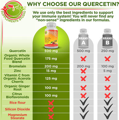 Quercetin 500mg Quercetin with Bromelain Zinc Quercetin and Vitamin C Supplement Organic Wholefoods Blend with Ginger and Flavonoids Immune and Respiratory System Support 1 Month Supply