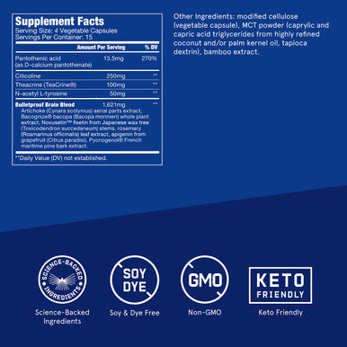 Bulletproof Smart Mode Nootropic, 60 Capsules, Keto Supplement With Bacopa Monnieri For Brain Health, Focus, Concentration, Memory, Attention, & Performance