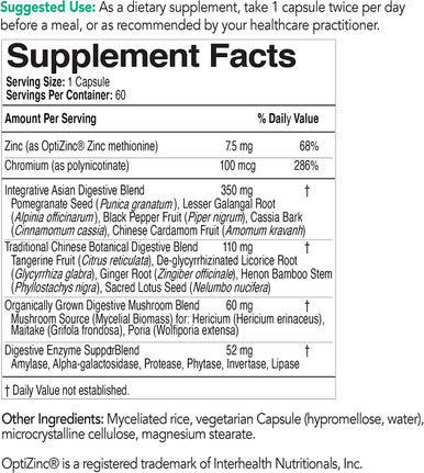 EcoNugenics EcoDigest Digestive Health Supplement 60 Capsules Digestive Support Herbs Medicinal Mushrooms Enzymes Relief from Heartburn Indigestion GERD Acid Reflux Gas Nausea Bloating