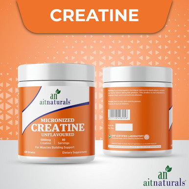 Aitnaturals 100% Micronized Creatine Monohydrate Powder Unflavoured - 400g/80 servings | Muscle Building Support Boosts Energy Replenishes ATP Levels Post Workout Supplement Non-GMO Gluten-