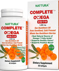 Nattura Complete Omega 3-6-7-9 Pure Sea Buckthorn Oil European Quality from Unrefined Cold Pressed Whole Sea Buckthorn Wild Berries - Non-GMO Certified Kosher Gluten- Capsules
