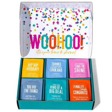Thoughtfully Gourmet Congratulations Tea Set Tea Sampler Includes 6 Flavors of Tea with Congratulatory Quotes Set of 90