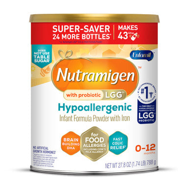 Enfamil Nutramigen Hypoallergenic Baby Formula with Iron Lactose Free Colic Relief from Cow's Milk Allergy Starts in 24 Hours Brain Building DHA Probiotic LGG for Immune Support 27.8 Oz Can 788 gm