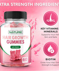 Built Nature Hair Vitamins - Ultra Strength Biotin 5000 Mcg With Vitamins C, E, D & B12 - Supports Hair Growth, Strength & Health - Vegetarian, Non-Gmo, Gluten-Free Gummy Supplement - Biotin For Women, 60 Gummies