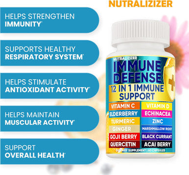 12 In 1 Premium Immune Defense Vitamins - Immune Supplement W/ Vitamin D3 5000 Iu Vitamin ÃƒÂÃ‚Â¡ 1000Mg ZinÃƒâ€˜Ã‚Â 50Mg - Luxe Choice For Premium Immune Support - With Echinacea Elderberry And Ginger - 120 Caps