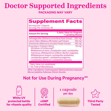 Pink Stork Postpartum Probiotics with Ashwagandha and Chamomile Postpartum Essentials for Hormone Balance Mood Support Gut Health Digestive Wellness Postnatal Vitamins for Women 30 Capsules
