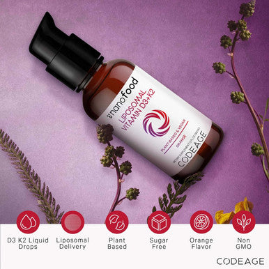 Codeage Liquid Vitamin D3 K2 Supplement Liposomal Vitamin D Cholecalciferol Menaquinone MK-7 Liquid Vitamin K - Vegan & Non-GMO - No Sugar - 2 fl oz