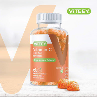 Vitamin C Gummies For Adults & Teens With Zinc & Echinacea - Immune Support Gummies - Immune Booster - Vegan, Gelatin Free, Gluten Free, Gmo - Tasty Vitamin C Chewable Orange Flavored Gummy