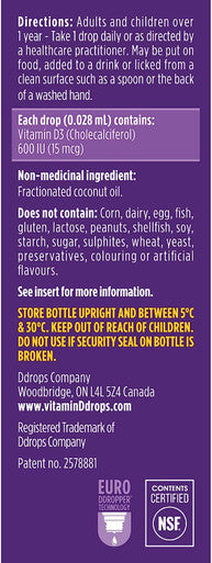 Ddrops Booster 600 IU 180 Drops - Daily Vitamin D3 Drops Supplement for Children and Adults