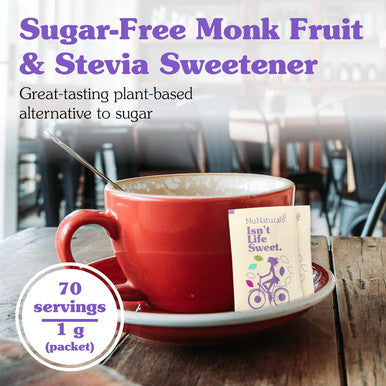Nunaturals Organic Sweetener Stevia & Monk Fruit Sugar- Plant-Based Sugar Substitute 70 count