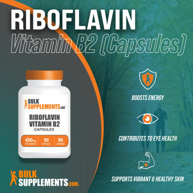 BulkSupplements Riboflavin Capsules (Vitamin B2) - Vitamin B Supplement for Energy Support - Unflavored, - 1 Capsule - 3-Month Supply (90 Capsules)