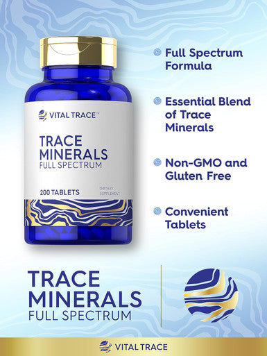 Carlyle Trace Minerals | 200 Tablets | Full Spectrum Supplement | Non-GMO & Gluten Complex | by Vital Trace