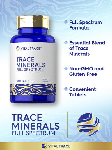 Trace Minerals | 200 Tablets | Full Spectrum Supplement | Non-Gmo & Gluten Free Complex | By Vital Trace