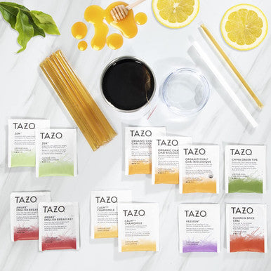 Snack Mall Tea Sets for Tea Lovers - Includes 12 Uniquely Flavored Teas All Natural Honey Straws and Beautiful Double Insulated Tumbler Cup