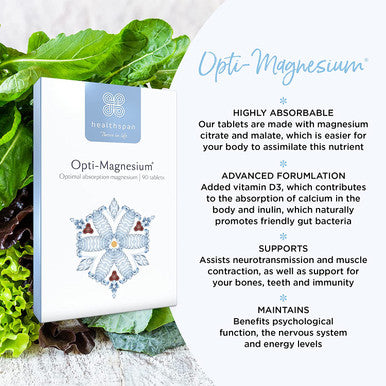Healthspan Opti-Magnesium | 90 Tablets | Easily Absorbed | Added Vitamin D3 | Inulin | Vegetarian
