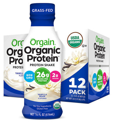 Orgain Organic 26g Grass Fed Whey Protein Shake Vanilla Bean Meal Replacement Ready to Drink Low Net Carbs No Sugar Added Gluten NonGMO 14 Fl Oz Pack of 12 Packaging May Vary