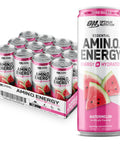 Optimum Nutrition Amino Energy Drink + Electrolytes For Hydration - Sugar Free Amino Acids Bcaa Keto Friendly Sparkling Drink - Watermelon 12 Fl Oz (Pack Of 12) - Packaging May Vary