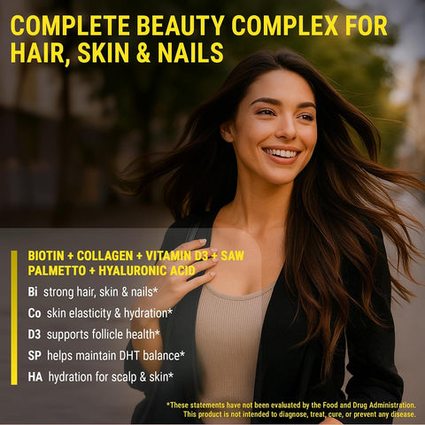Elements Biotin Gummies With Collagen Vitamin D3 Saw Palmetto & Hyaluronic Acid For Hair Skin And Nails Hair Growth Supplement For Men & Women Non-Gmo Gluten- Natural Pineapple Flavor