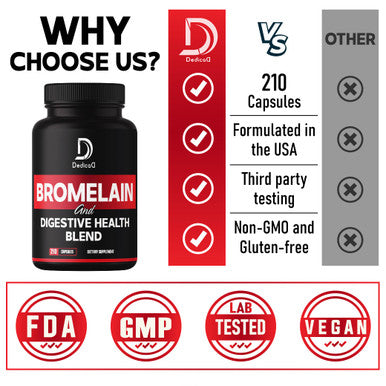 Dedicad 6In1 Bromelain 500Mg Supplement - 1000Mg Per Serving - 210 Capsules With Digestive Health Blend As Quercetin, Ginger