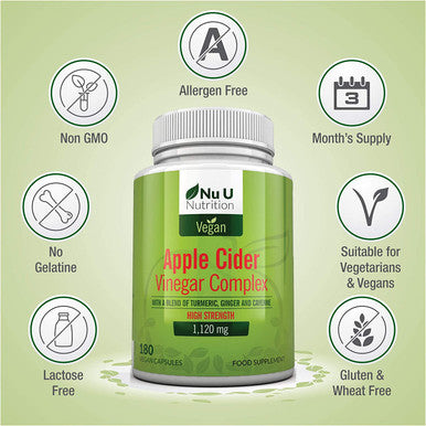 Apple Cider Vinegar - 180 Vegan Capsules not Tablets or Liquid - 1120mg Daily Dosage Ãƒâ€šÃ¢â‚¬â€œ Plus Added Turmeric, Cayenne and Ginger Ãƒâ€šÃ¢â‚¬â€œ Full 90 Day Supply Ãƒâ€šÃ¢â‚¬â€œ Made in The UK.