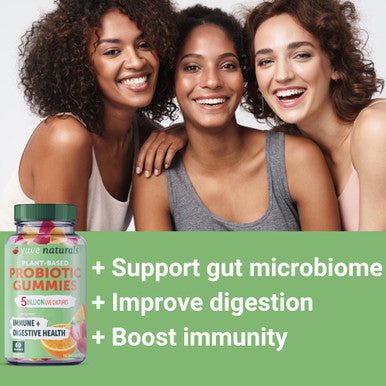 Yuve Vegan Probiotic Gummies, Probiotics For Women & Men, Sugar & Gluten-Free Gummy Probiotics, Digestive & Immune Support, 5 Billion Cfu, Helps With Constipation, Bloating & Leaky Gut, Non-Gmo - 60Ct