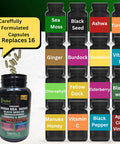 Organic Irish Sea Moss 8000Mg, Black Seed Oil 6000Mg, Ashwagandha 2000Mg, Turmeric 2000Mg, Bladderwrack 2000Mg, Burdock 2000Mg, Ginger, Vit C&Vit D3, Elderberry, Manuka, Dandelion, Yellow Dock