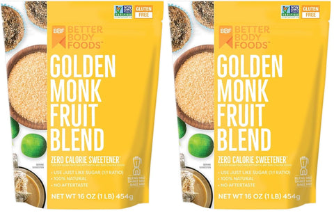 BetterBody Foods Organic Monk Fruit Sweetener Blend, Raw Cane Sugar Substitute, Zero Calorie, Keto Diet Friendly, Zero Net Carbs, Zero Glycemic, Baking, Extract, Sugar Replacement, 1lb, 16oz