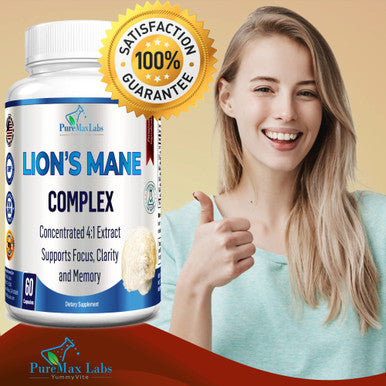 YUMMYVITE Lions Mane Mushroom Complex - Concentrated 4:1 Extract For Brain Health, Supports Focus, Clarity, Memory & Immune System - 60 Capsules