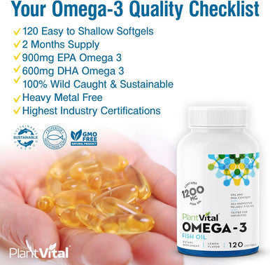 Plantvital Bundle Wellness Essentials: Pure Norwegian Omega 3 Fish Oil 120 Capsules, And Wholefood Multivitamin 90 Capsules With 56 Superfoods For Your Daily Nutrients Needs.