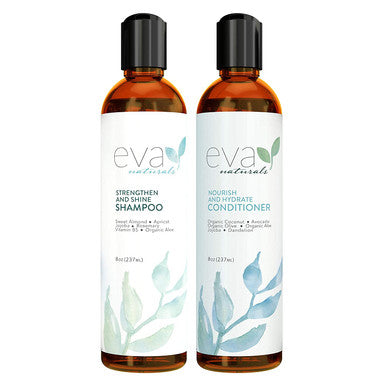 Natural Strengthening Hair Shampoo and Conditioner Set All Hair Types Hair Care Set with Amino Acids Herbal Extracts Add Shine and Moisture to Revive Color Treated Hair by Eva Naturals 8 oz. Each