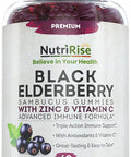 Sambucus Elderberry Gummies with Zinc Vitamin C. GreatTasting Women Mens Daily Herbal Supplement for Immune Support Skin Health. Natural Elderberries. Vegan GlutenFree