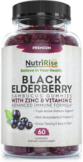 Sambucus Elderberry Gummies with Zinc Vitamin C. GreatTasting Women Mens Daily Herbal Supplement for Immune Support Skin Health. Natural Elderberries. Vegan GlutenFree