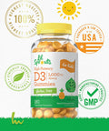 Carlyle Vitamin D3 Gummies for Kids | 1000 IU (25 mcg) | 180 Count | Vegetarian, Non-GMO, and Gluten Free High Potency Formula | Natural Pineapple Flavor | by Lil' Sprouts