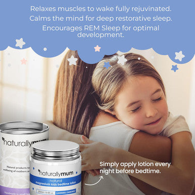 Naturallymum Kids Magnesium Bedtime Lotion for Better Sleep | All-Natural Sleeping Aid for Children | Alternative to Melatonin | Lavender & Chamomile Essential Oil | 250ml