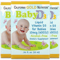 Baby Vitamin D3 By California Gold Nutrition - Liquid D3 Supplement For Babies, Vegetarian Friendly - Developmental Support - Alcohol & Gluten Free, Non-Gmo - 10 Mcg (400 Iu) - 0.34 Fl Oz (10 Ml), 3