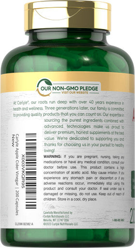 Carlyle Apple Cider Vinegar Capsules | 450Mg | 200 Pills | Non-Gmo, Gluten Free Supplement