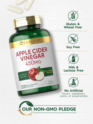 Carlyle Apple Cider Vinegar Capsules | 450Mg | 200 Pills | Non-Gmo, Gluten Free Supplement