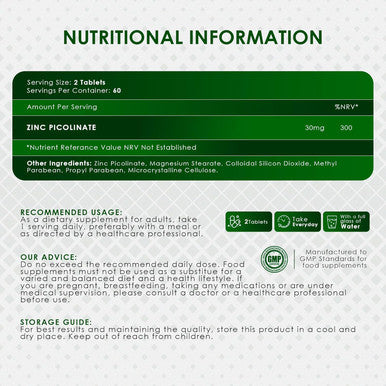 Ambrosial Ambrosial Zinc Picolinate 30mg | High Strength Zinc Mineral Supplement for Immune Support Bones Hair Skin & Nails (Pack of 1-120 Tablets)