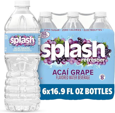 SPLASH REFRESHER Flavored Water Bottles, Wild Berry Flavor - 6 Pack | Refreshing Flavored Bottled Water with Electrolytes - Zero Sugar & Zero Calories - 16.9 Fl Oz