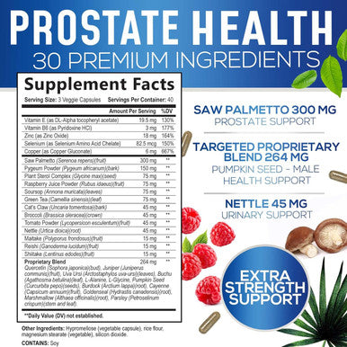 Nature'S Nutrition Prostate Supplements for Men - Support Supplement Complex with Saw Palmetto Beta Sitosterol Stinging Nettle Pumpkin Seed Lycopene Vitamin B6 E - Supports Prostate & Urinary Health - 120 Capsules