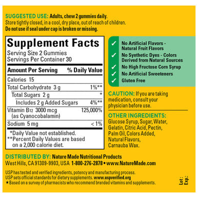 Nature Made Extra Strength Vitamin B12 Gummies 3000 Mcg Per Serving B12 Vitamin Supplement For Energy Metabolism Support 60 Gummy Vitamins 30 Day Supply