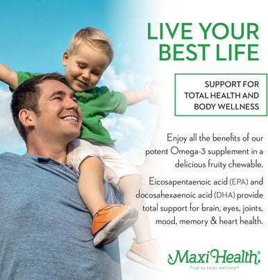 Maxi Health Fish Oil 2000mg - Omega 3 Supplement for Adults and Kids - Fruity Burst - Omega-3 Fish Oil Source of EPA/DHA Fatty Acids - Heart Brain Joint Health - Kosher - 100 Softgels